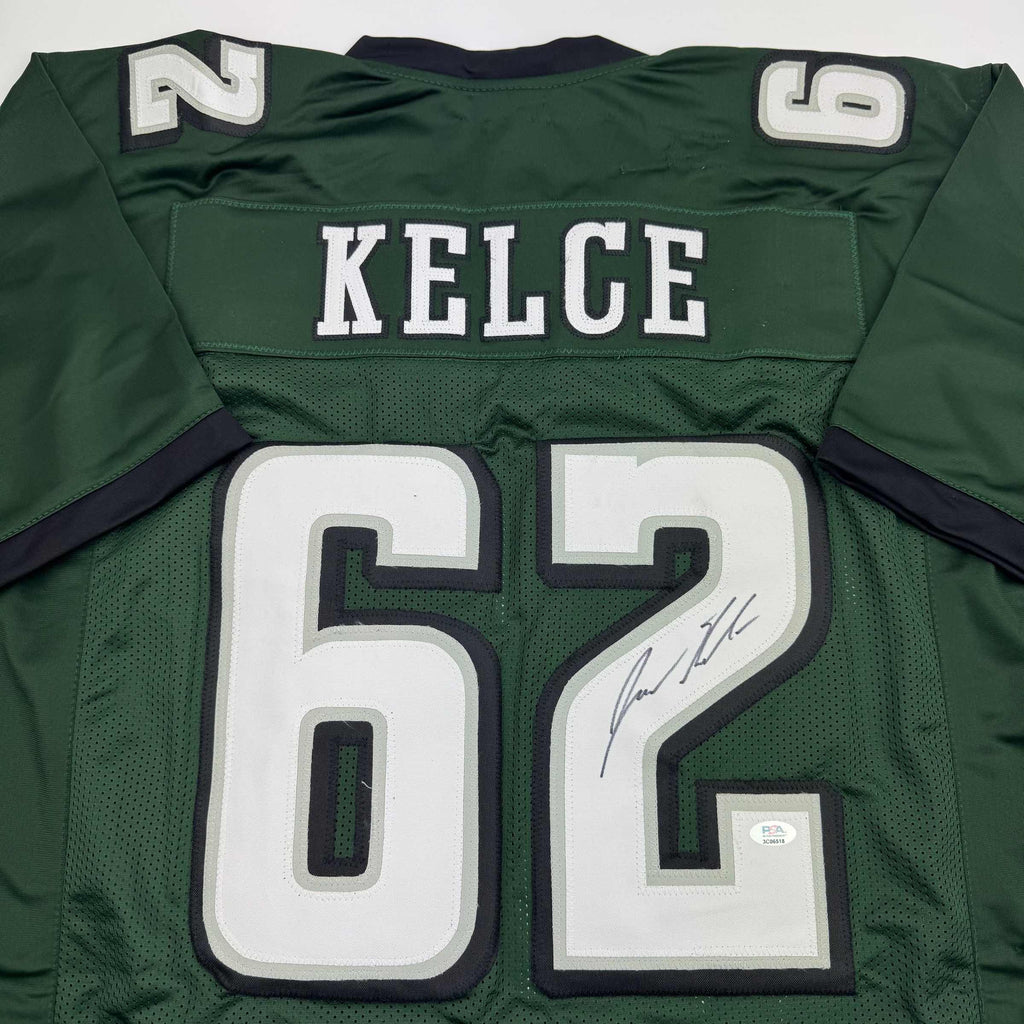 Autographed/Signed Jason Kelce Philadelphia Green Football Jersey PSA COA