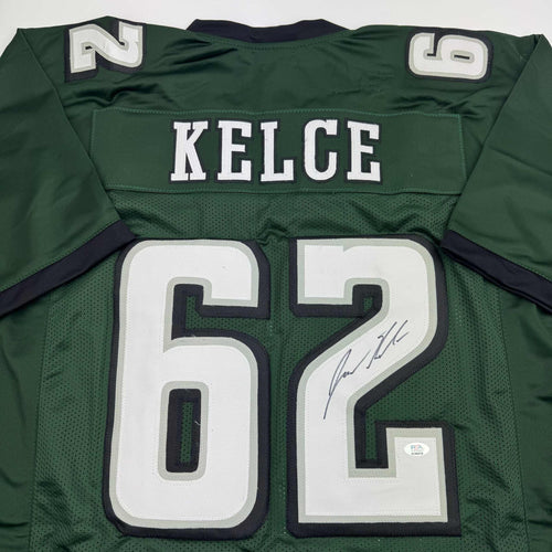 Autographed/Signed Jason Kelce Philadelphia Green Football Jersey PSA COA